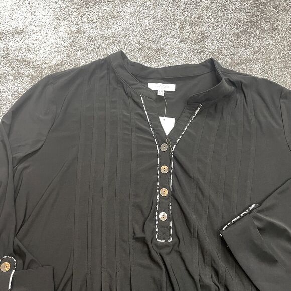 New Directions Blouse shirt womens XXL 2XL Black Long Sleeve Roll Henley New NWT - Picture 4 of 13